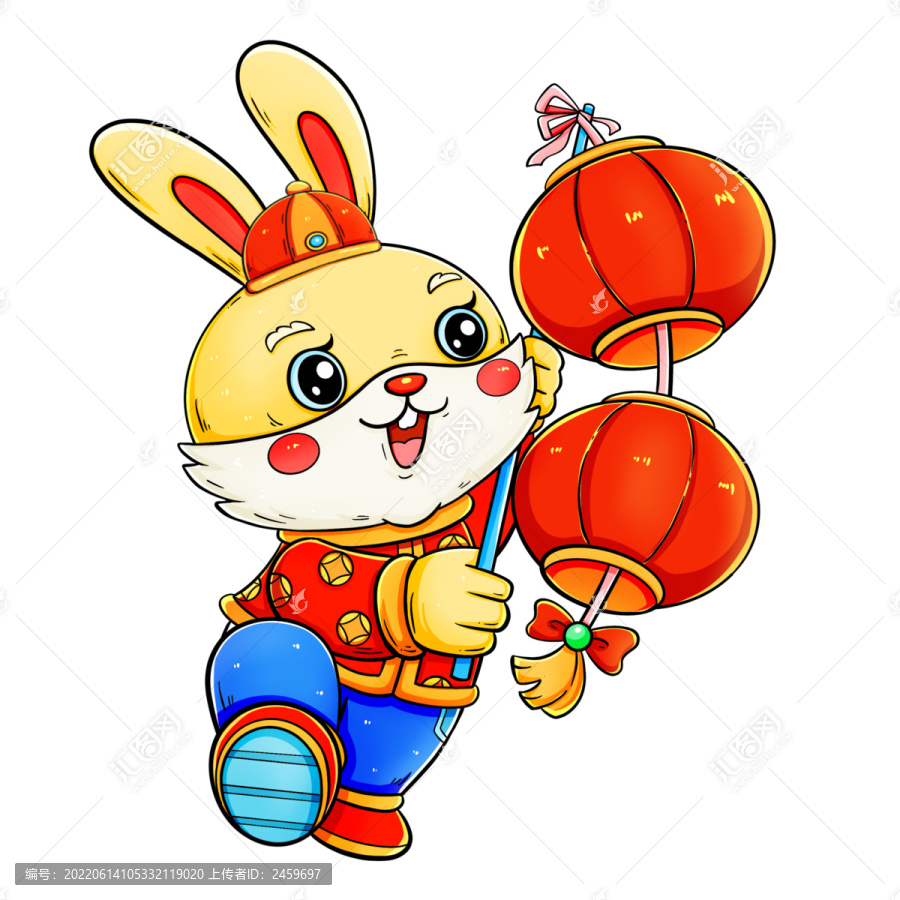 國(guó)潮新年春節(jié)兔年提燈籠的金兔