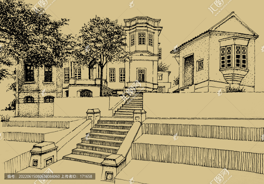 城市老建筑鋼筆插畫(huà)