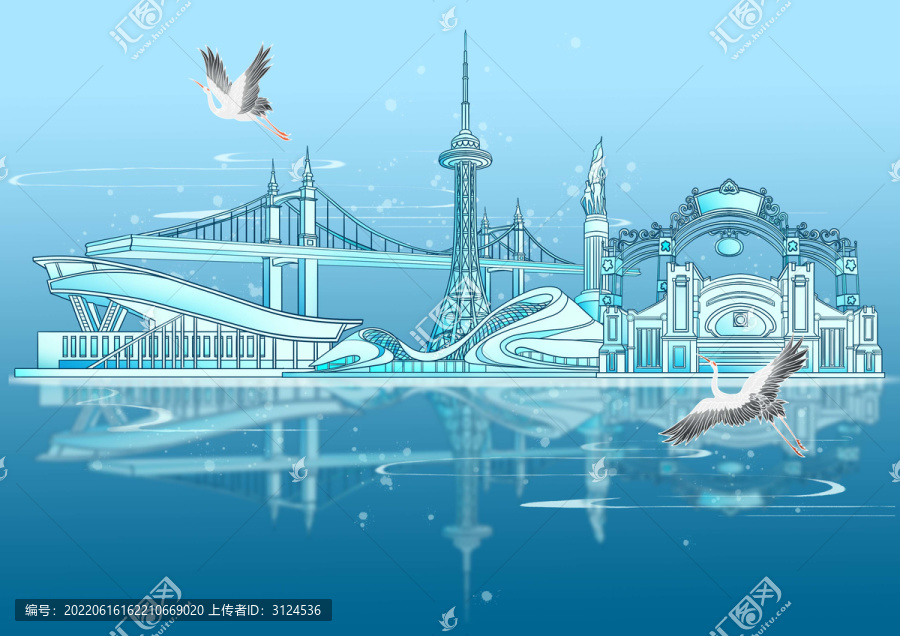 哈爾濱城市地標(biāo)建筑插畫