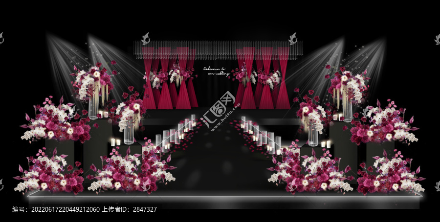 韓式玫紅色婚禮效果圖