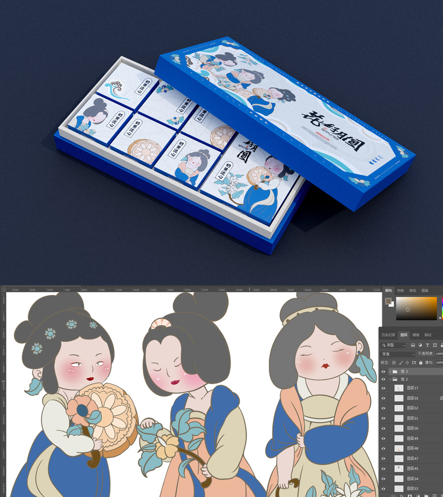 原創(chuàng)手繪中秋節(jié)月餅包裝