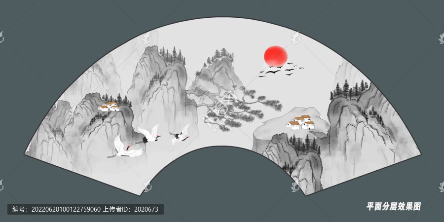 新中式折扇山水畫