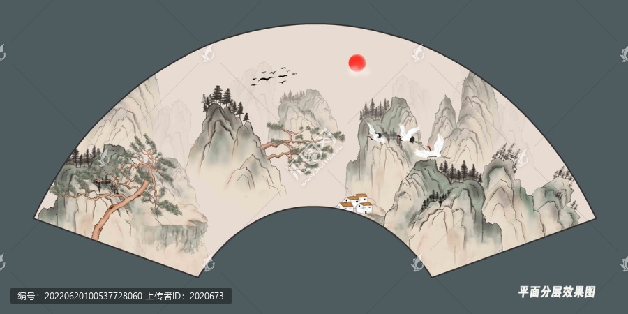 新中式古典折扇山水