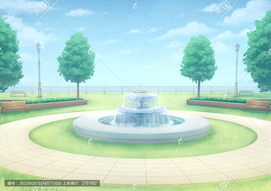 喷泉和公园背景插图