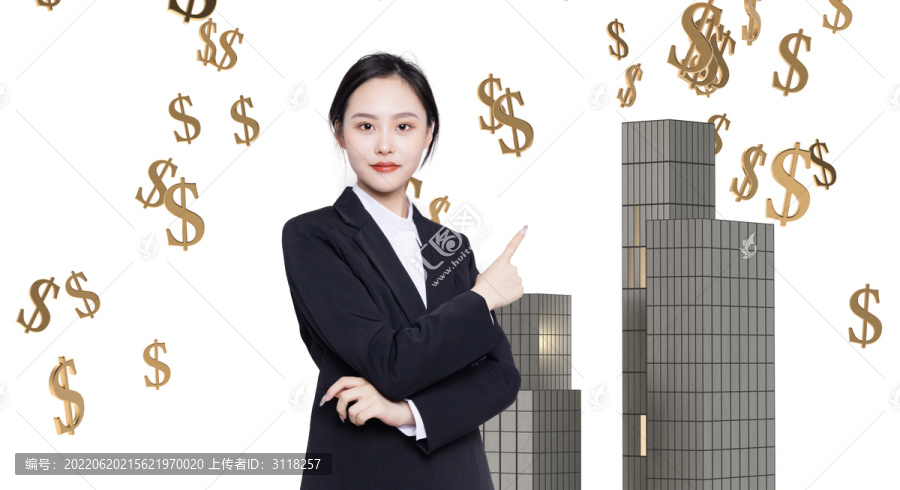 高楼前金融女性概念海报