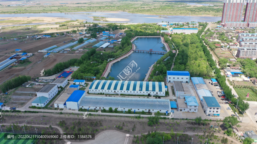 航拍嫩江市污水处理厂区鸟瞰图