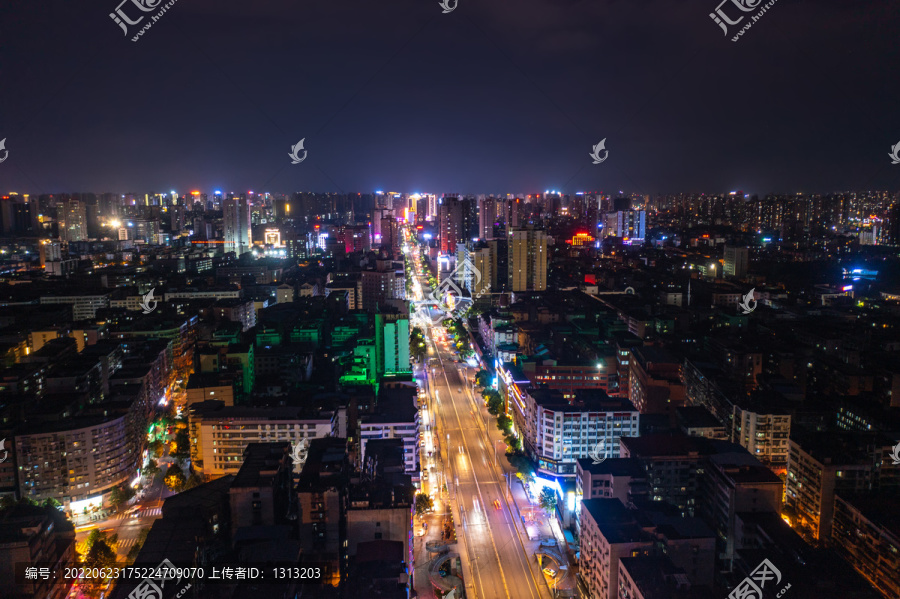 航拍湖南衡阳城市夜景风光