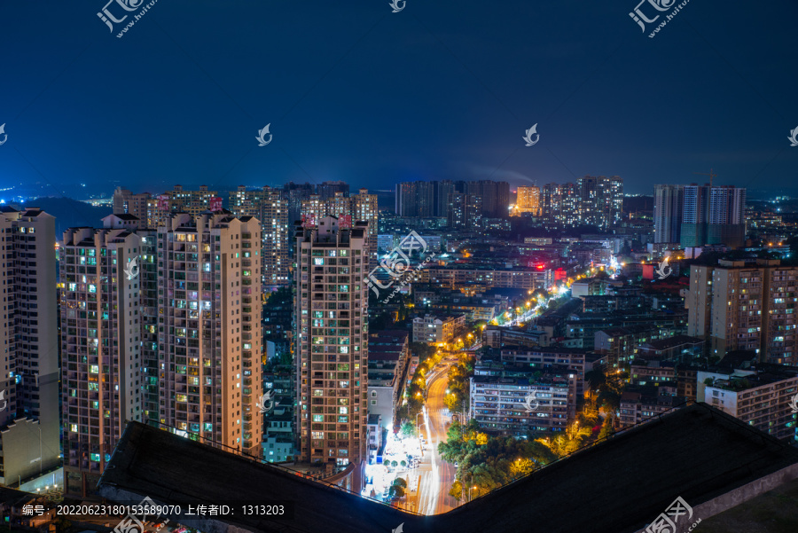 航拍湖南衡阳城市夜景风光