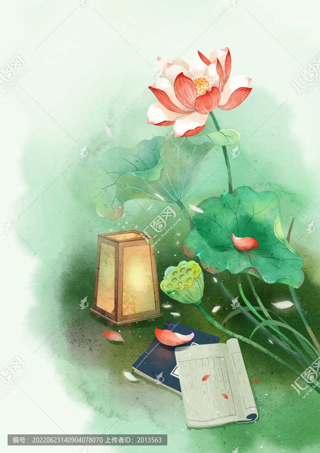古風(fēng)靜物荷花插畫