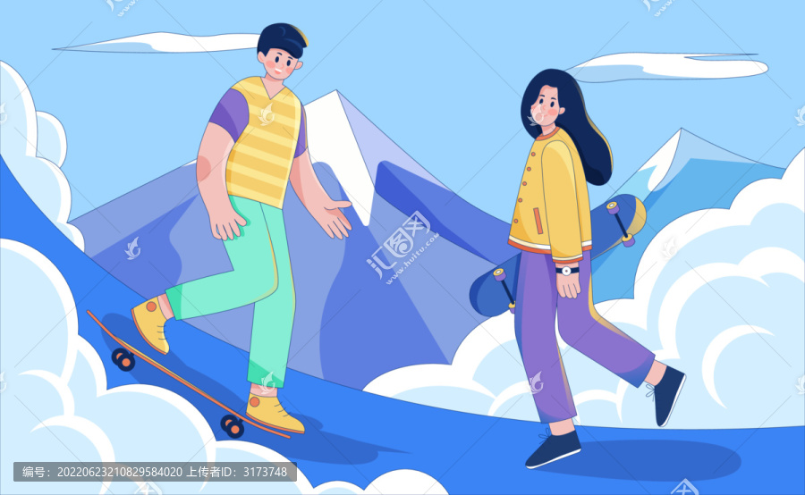 一對(duì)在戶(hù)外滑板的情侶