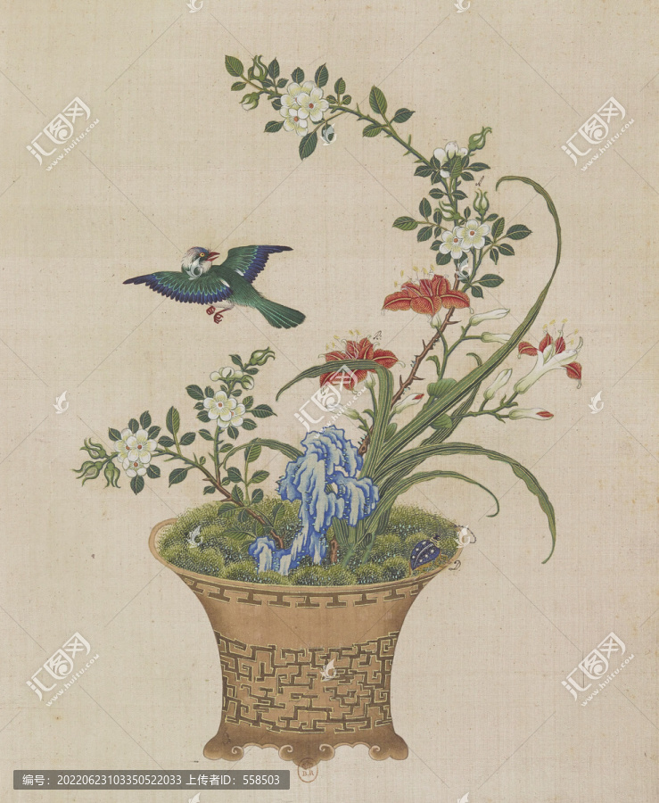 黃花山石盆景國(guó)畫