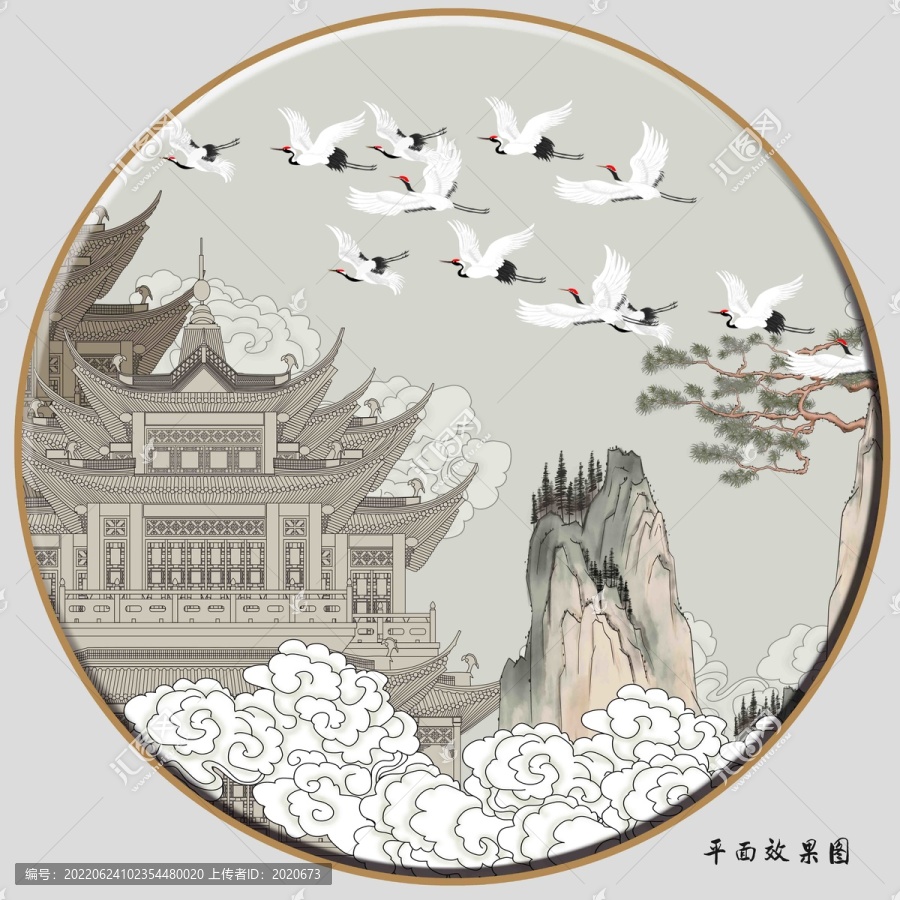閣樓祥云仙鶴