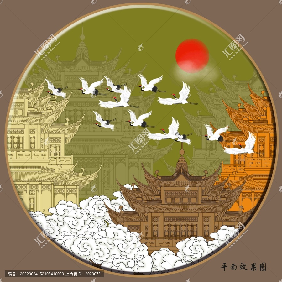 新中式閣樓壁畫裝飾畫