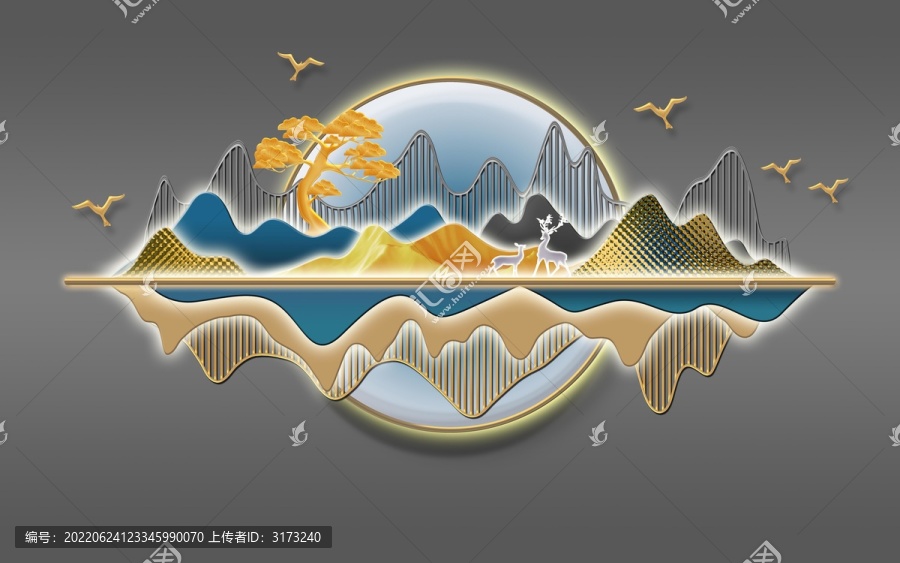 新中式山水3D立體背景墻
