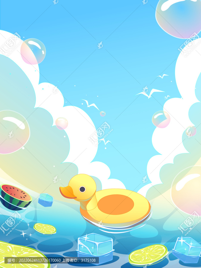 夏天泳池風(fēng)景插畫(huà)
