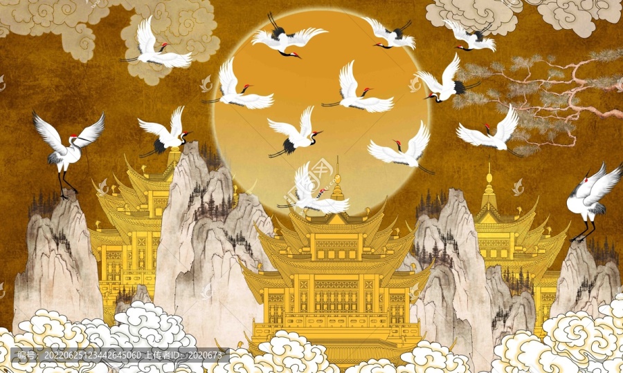 皇宮仙鶴背景墻高端瑞鶴圖