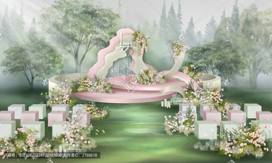 果粉綠色婚禮發(fā)布會背景效果圖