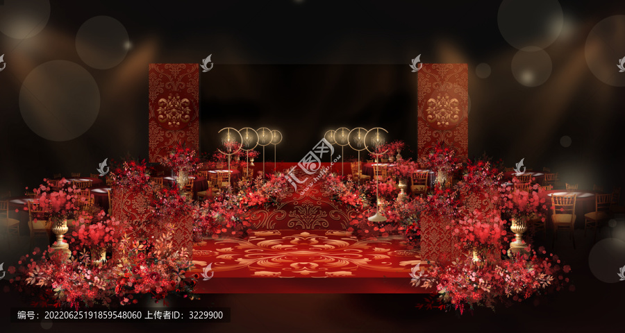 紅金歐式婚禮中間大屏宴會(huì)廳