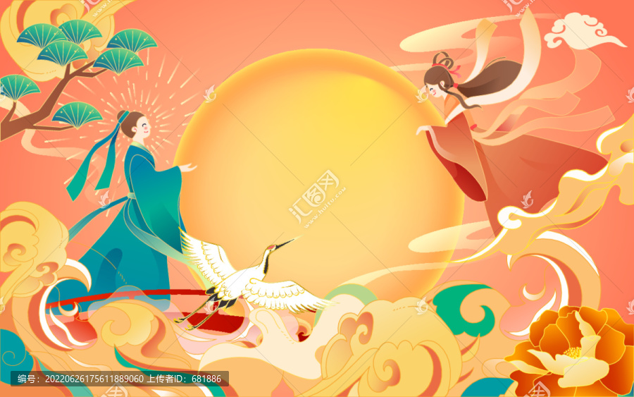 七夕節(jié)牛郎織女鵲橋相會插畫