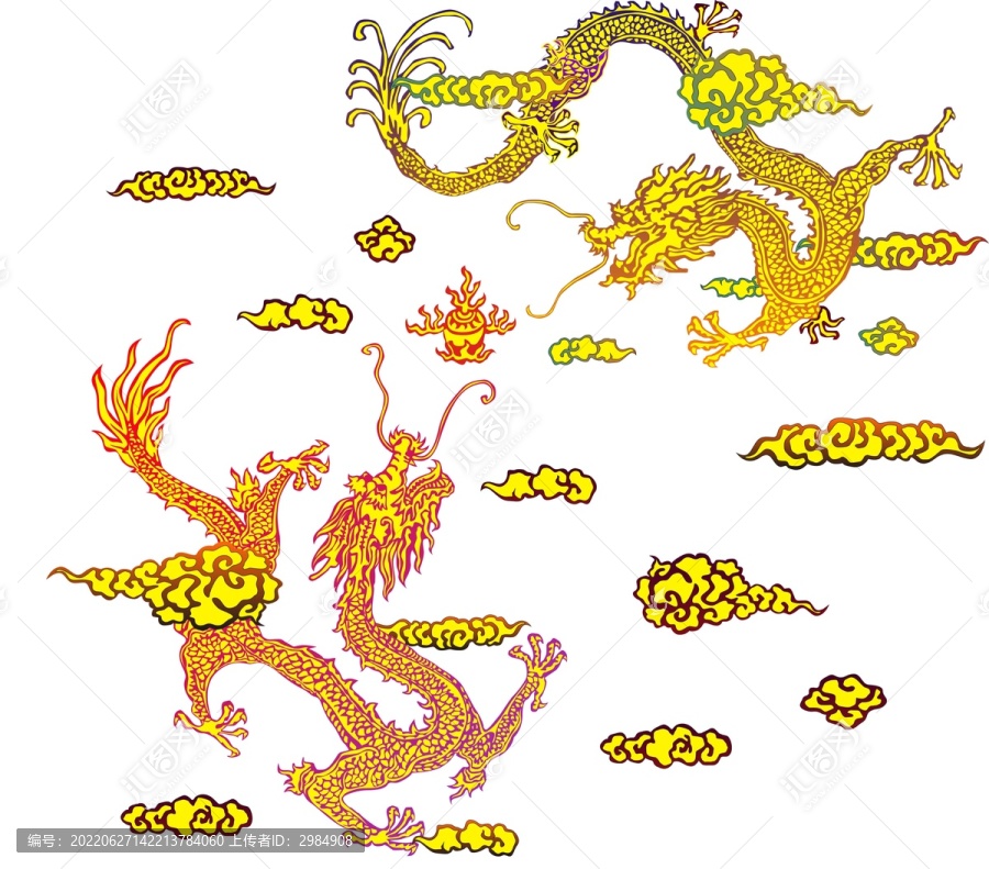 二龍戲珠龍紋云紋素材
