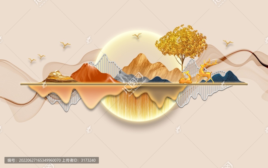新中式3D立體山水背景墻