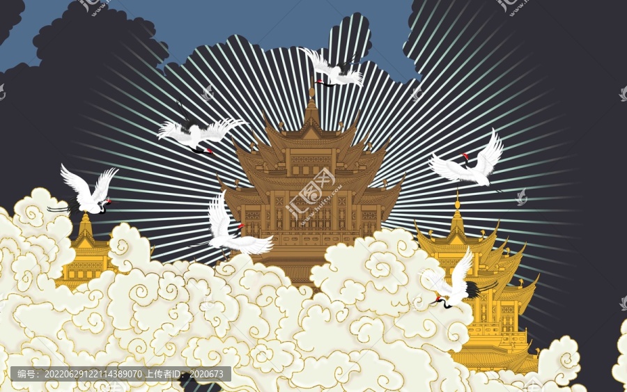 仙鶴古風(fēng)插畫