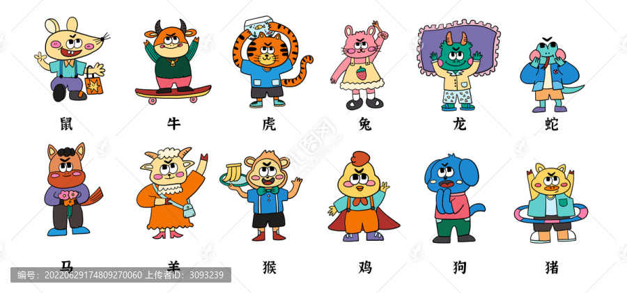 卡通十二生肖動(dòng)物元素