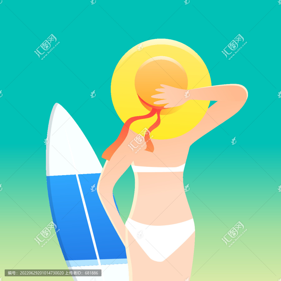 人物夏天海邊沖浪戶外運動插畫