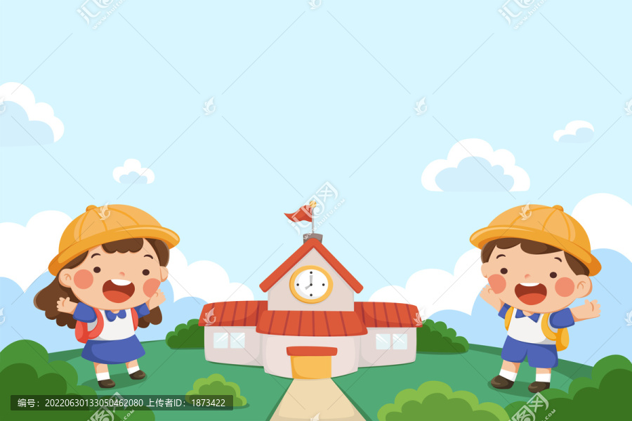 校門口前快樂打招乎的同學(xué),返校季營銷插圖