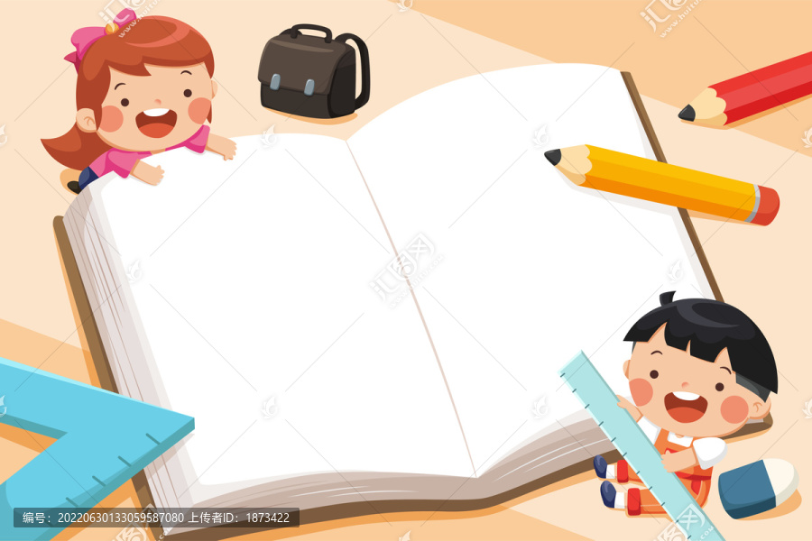 書寫空白書本的兒童們,返校季營銷插圖