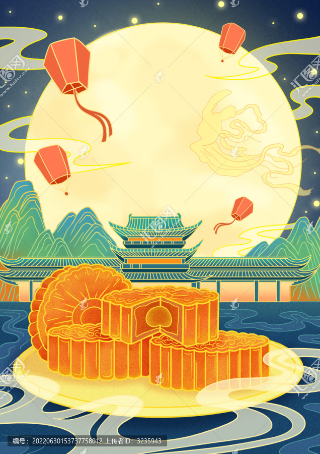 中秋節(jié)國潮風(fēng)插畫