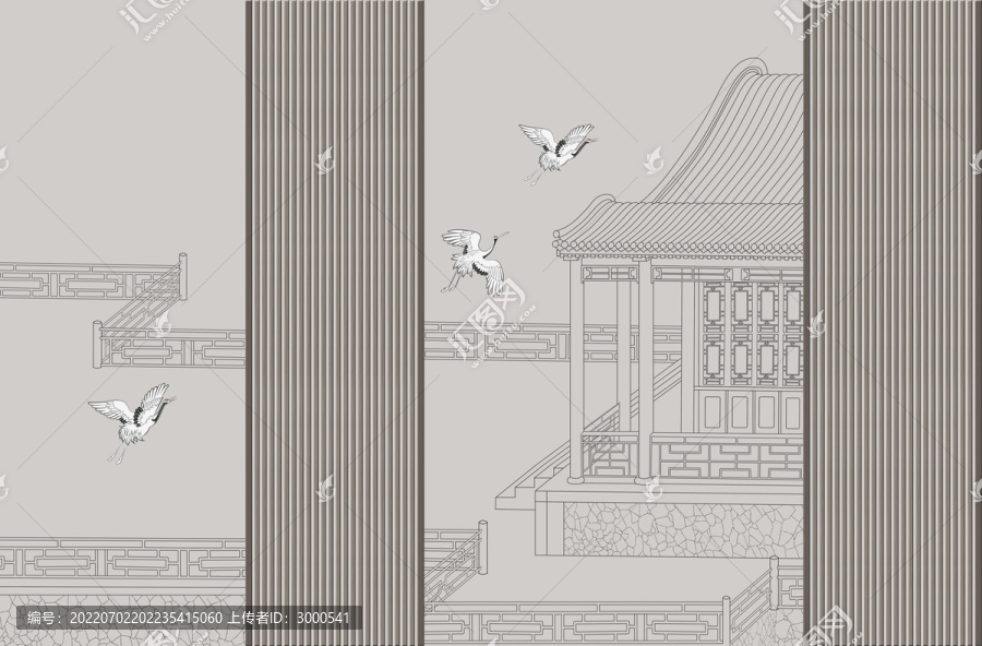 中式建筑線條背景墻