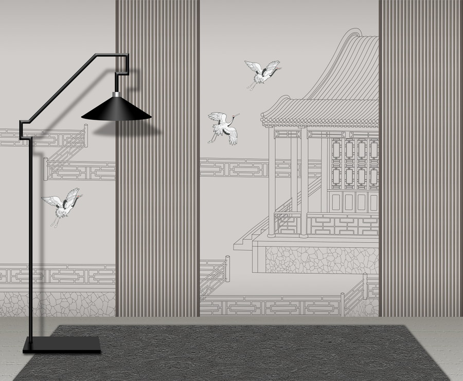 中式建筑線條背景墻