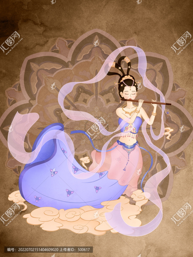 敦煌飛天仙女美女吹笛插圖