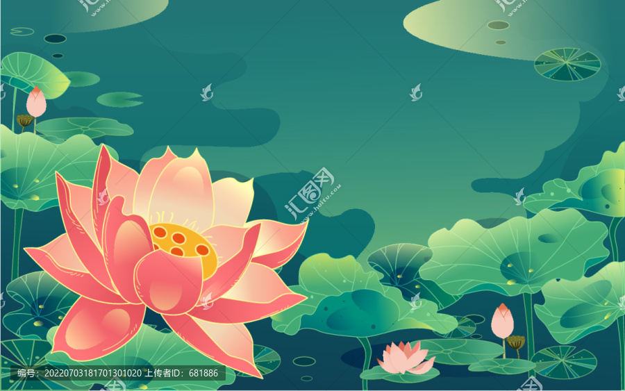 大暑節(jié)氣夏日荷花夏天池塘插畫