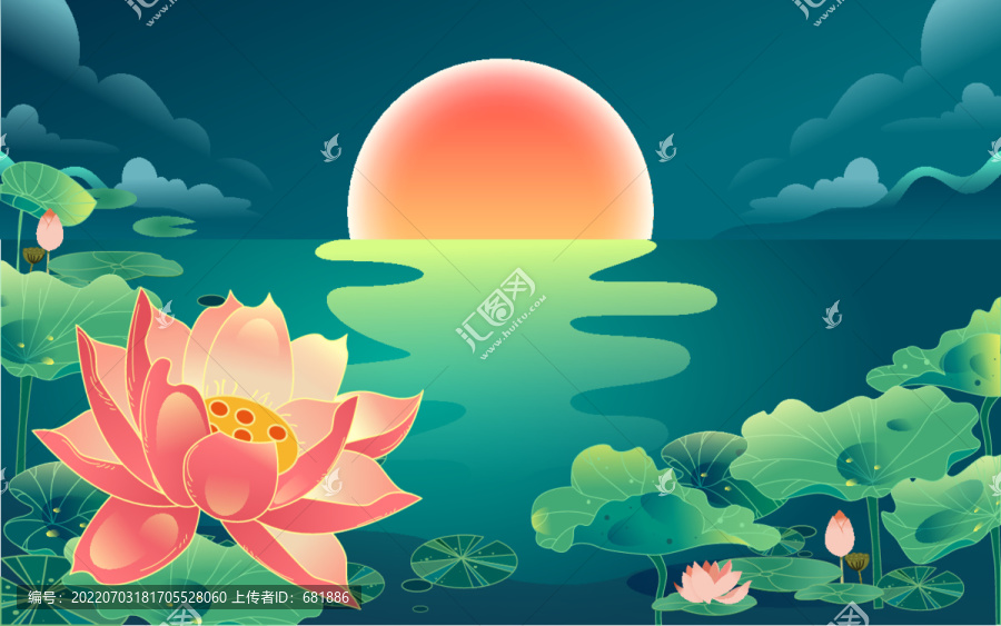 大暑節(jié)氣夏日荷花夏天池塘插畫