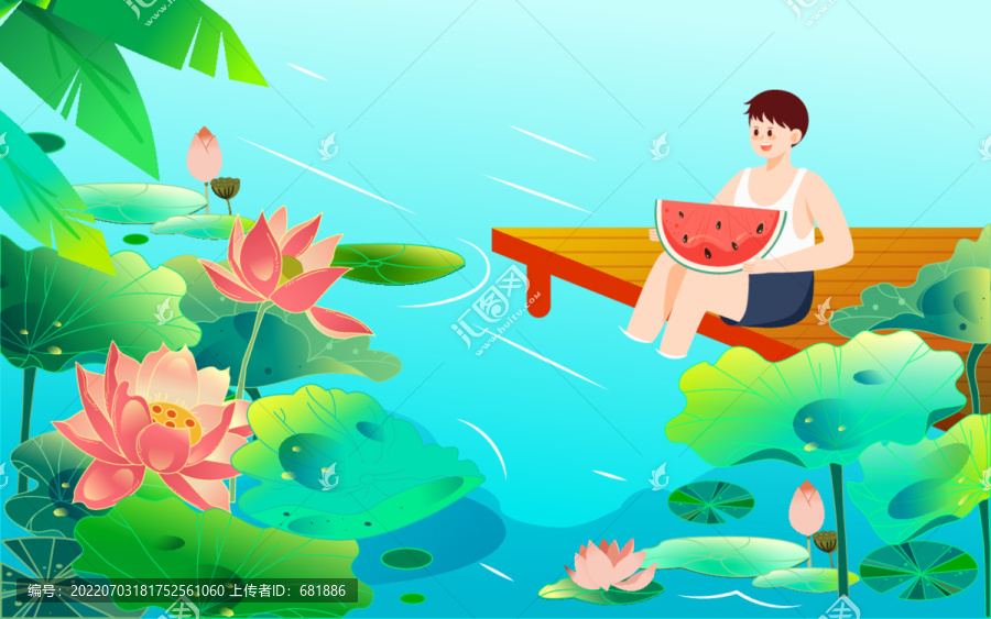 大暑節(jié)氣夏日荷花夏天池塘插畫
