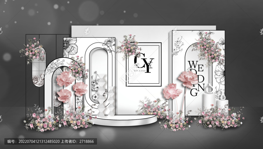 白粉色婚禮小香風迎賓區(qū)