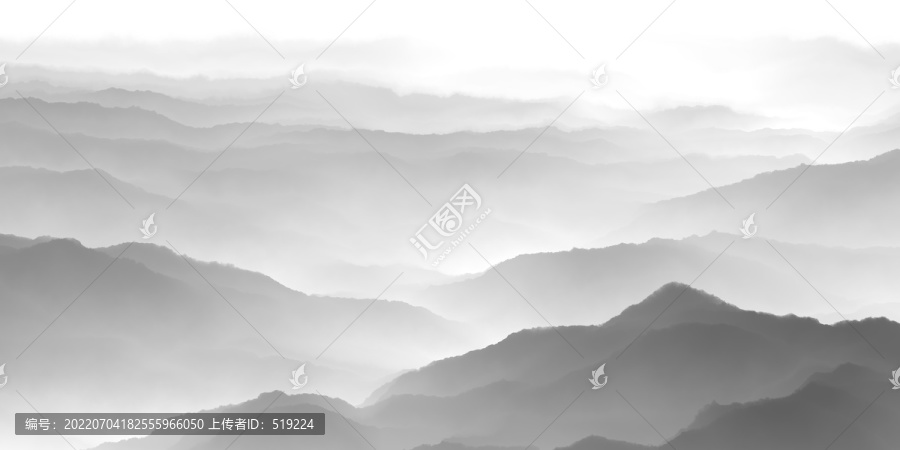 水墨群山云霧水墨山水畫(huà)