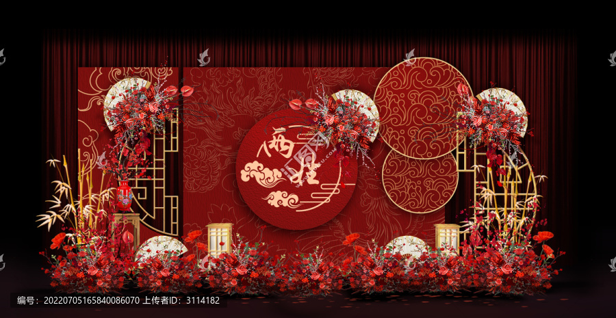 紅色中式婚禮手繪效果圖