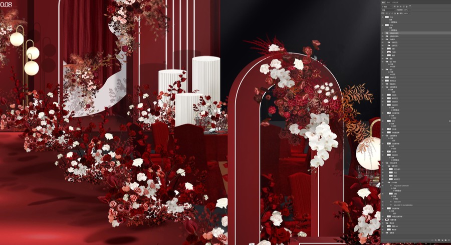 韓式紅白色婚禮效果圖