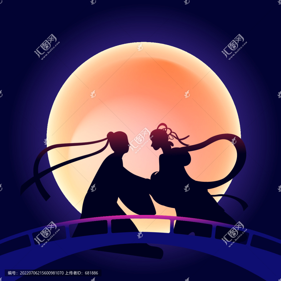 七夕節(jié)牛郎織女鵲橋相會(huì)插畫