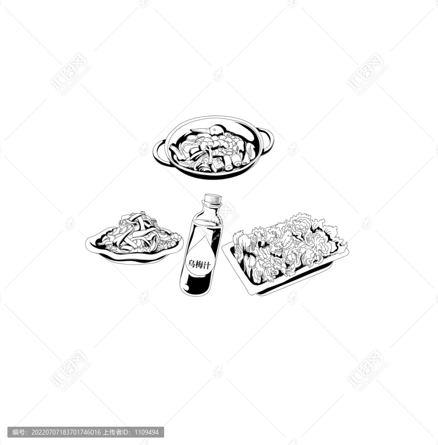 鴨肉配烏梅汁線稿