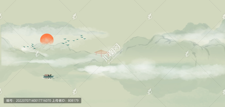 水墨山水畫中國風(fēng)帆船背景
