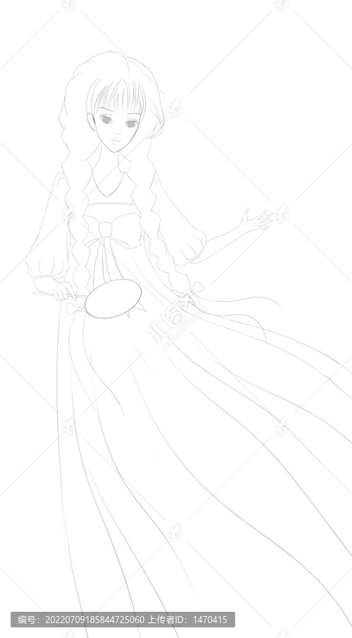 古風(fēng)少女白描線稿
