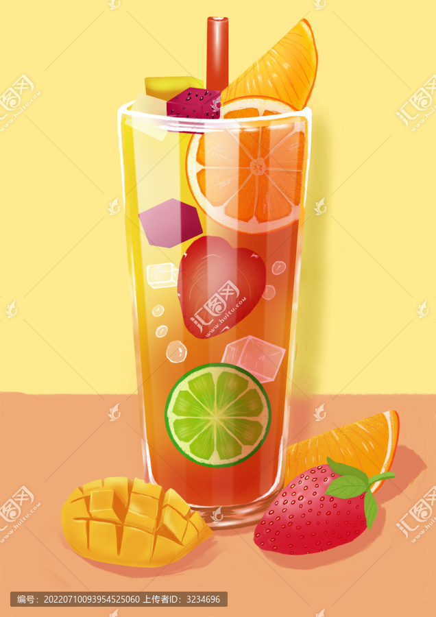 手繪果茶插畫