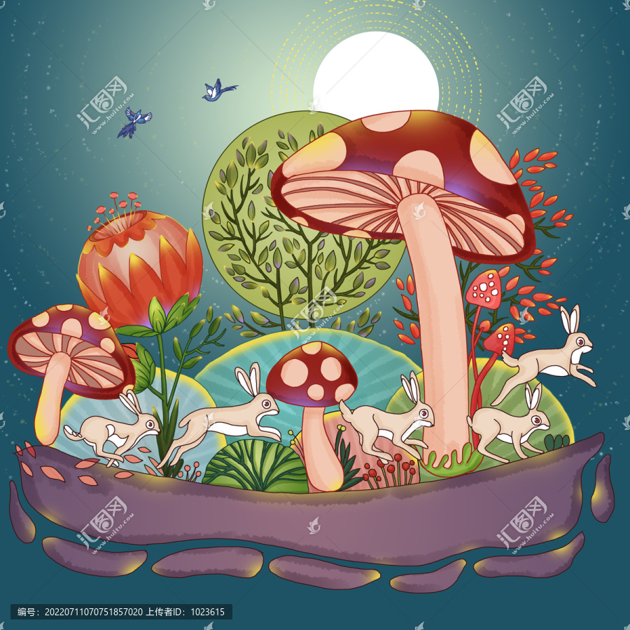 中秋季節(jié)月亮夜晚動(dòng)物繪本插
