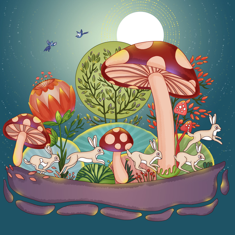 中秋季節(jié)月亮夜晚動(dòng)物繪本插