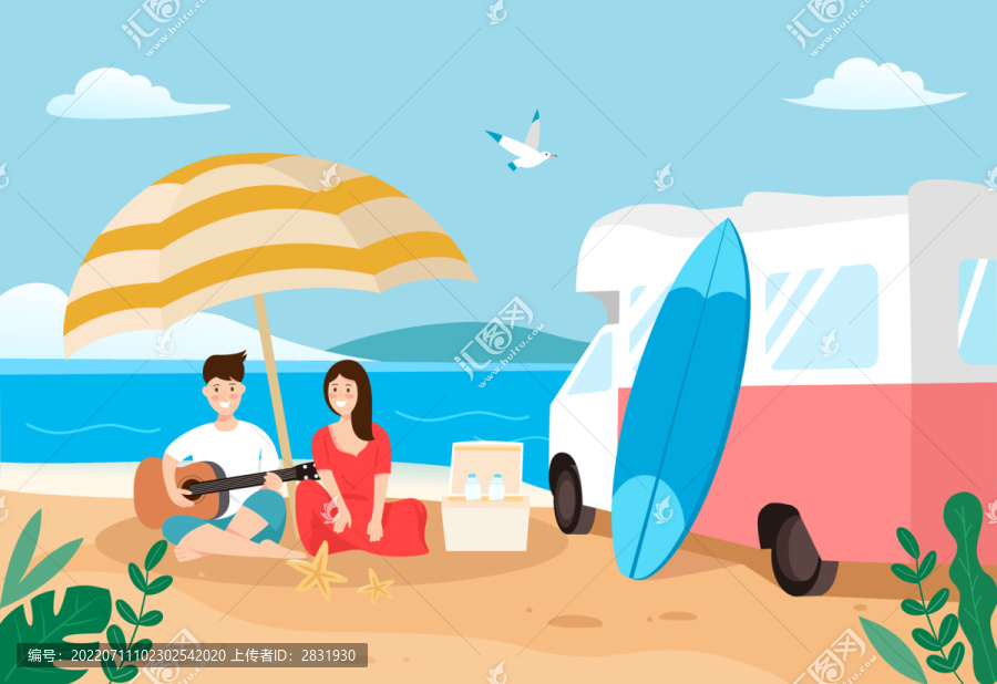 夏日海灘情侶露營(yíng)