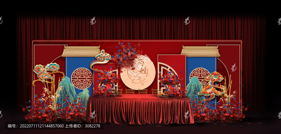 紅藍(lán)簽到臺婚禮手繪效果圖